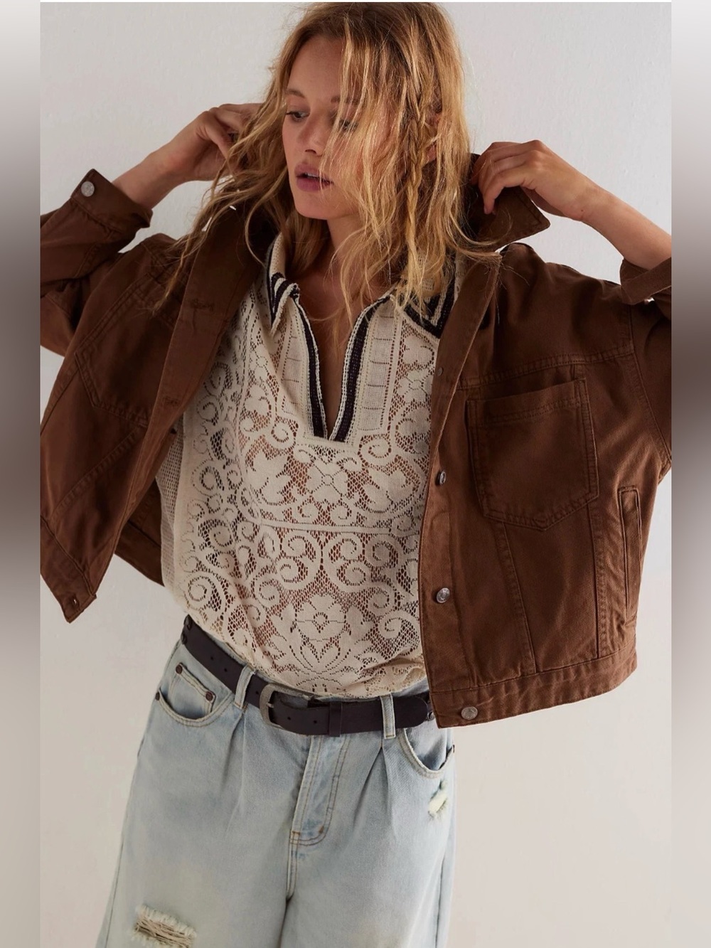 Free People We The Free Opal Swing Denim Jacket Golden Nugget Brown S